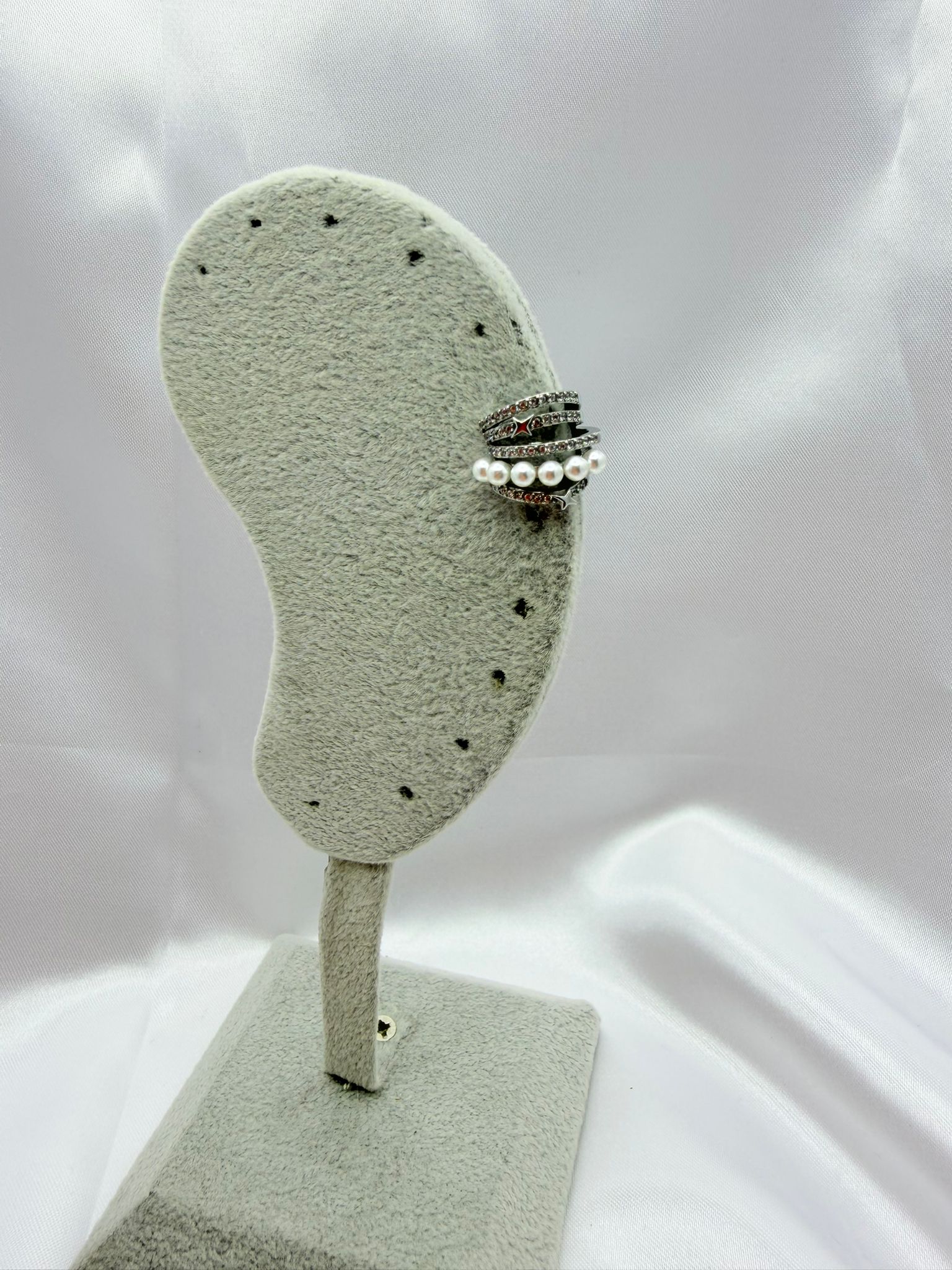 Ear Cuff Perle e Strass Argento