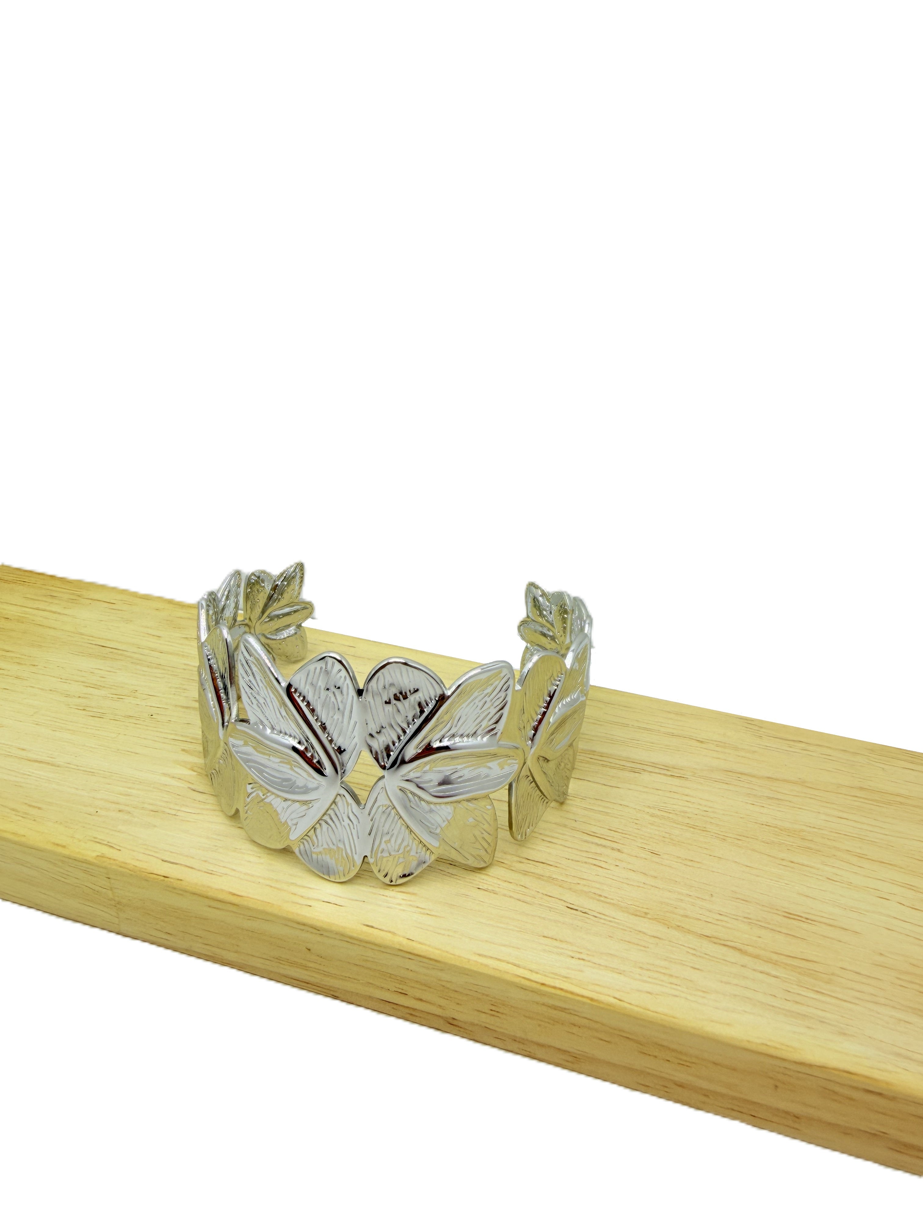 Bracciale Rigido a Foglie Argento