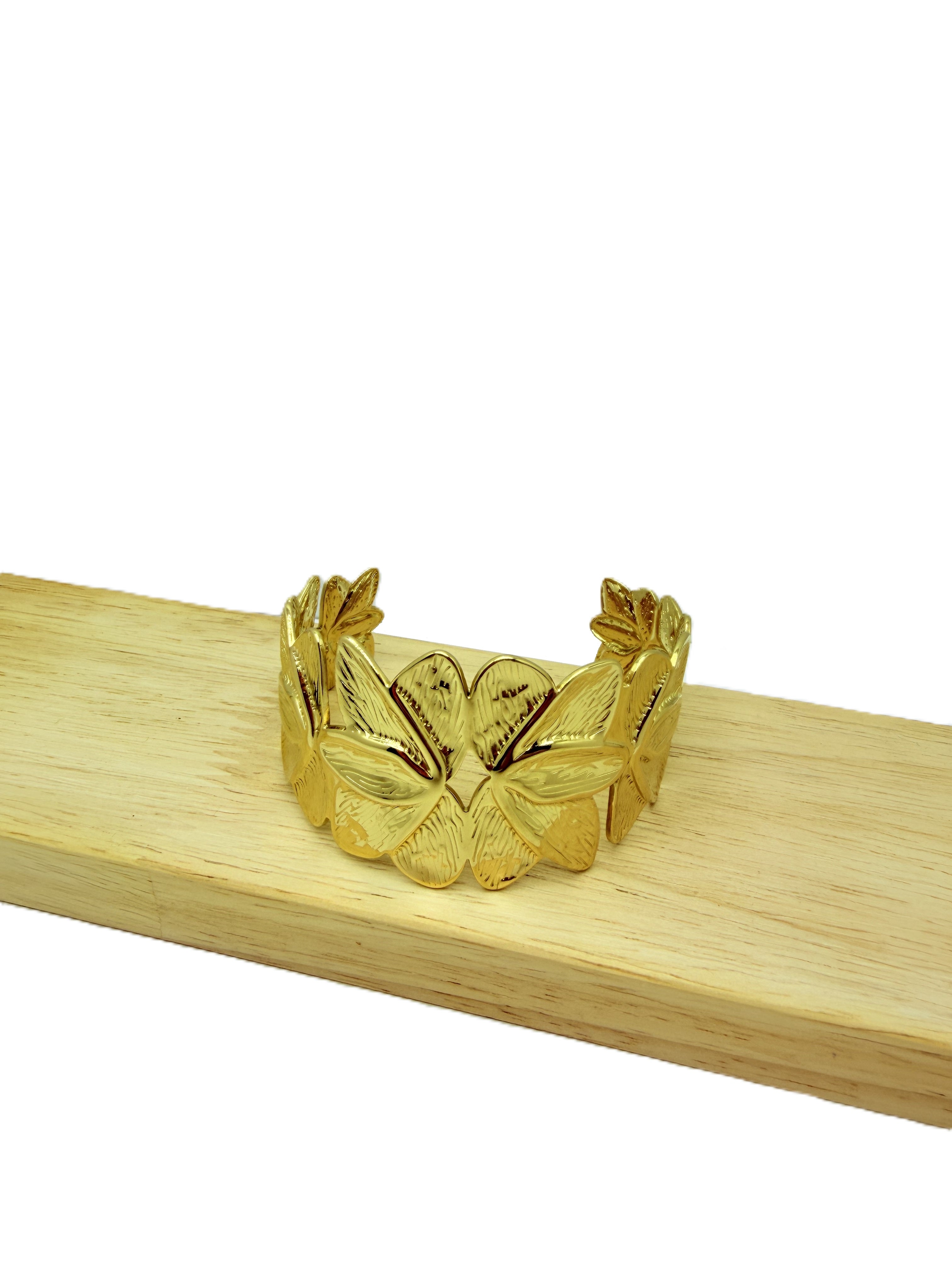 Bracciale Rigido a Foglie Oro